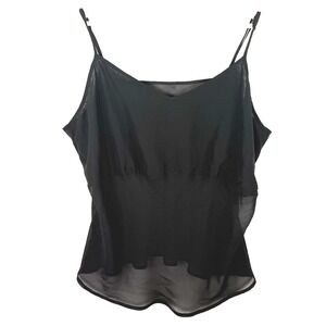 Semi Sheer Black Flared Tiered Adjustable Strap Tank Top Size Large Cami Layer